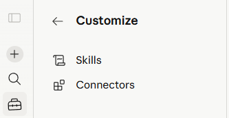 The Customize menu in Claude showing Skills and Connectors
